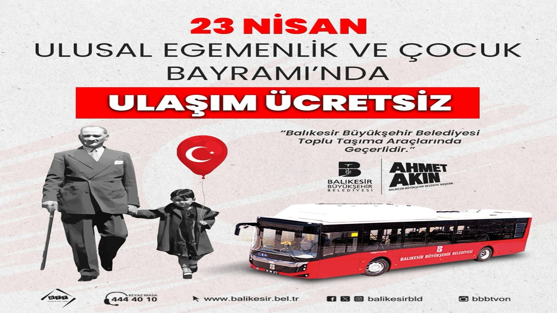 23 NİSAN'DA BALIKESİR GENELİNDE ULAŞIM ÜCRETSİZ